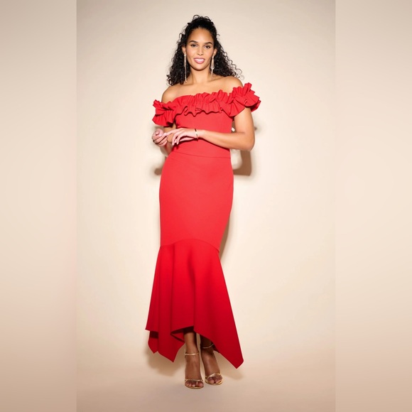 Joseph Ribkoff Signature Off Shoulder Ruffle Gown - Picture 4 of 5